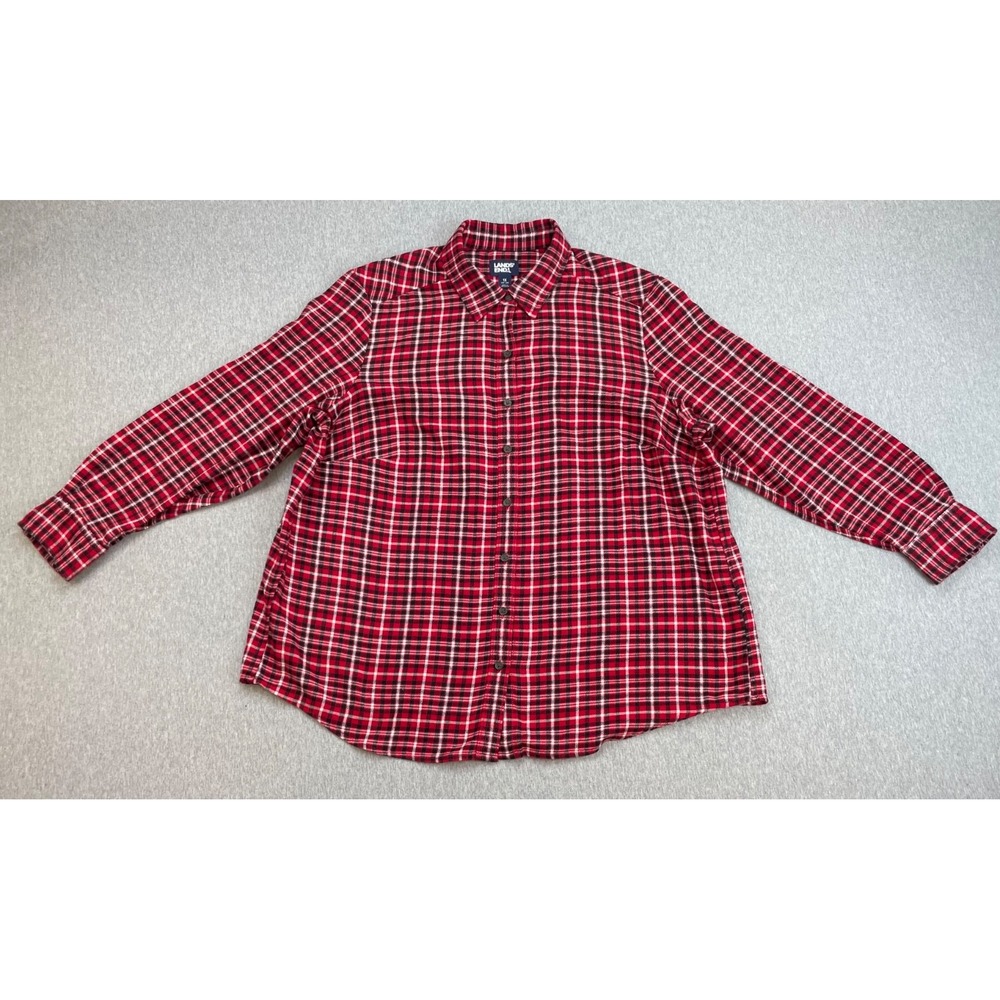 Lands End Shirt Womens 1X (16W-18W) Plaid 100% Cotton Flannel Button-Up
